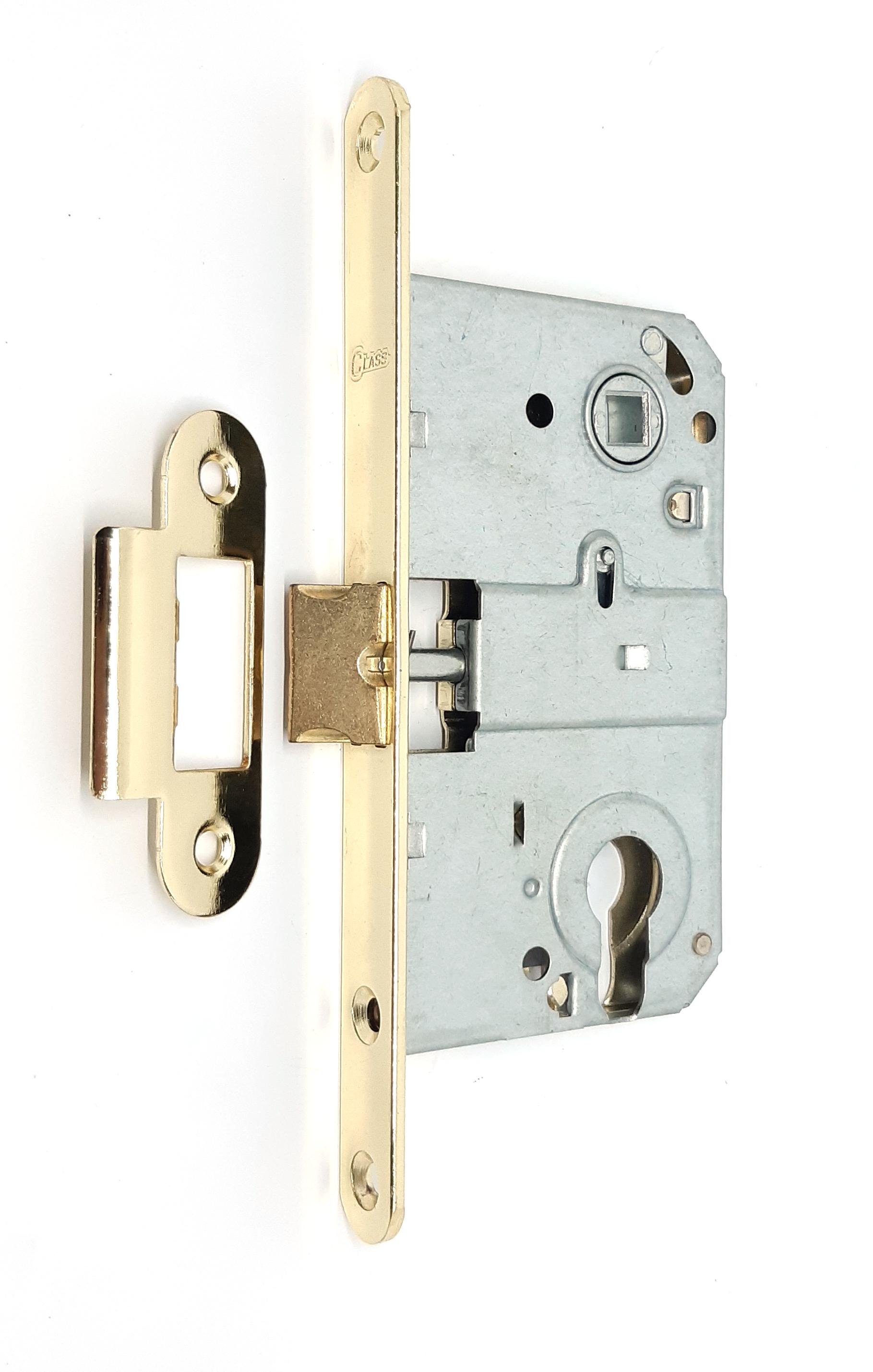 Замок дверний врізний CLASS PZ 410C G полірована під серцевину металевий язичок Латунь