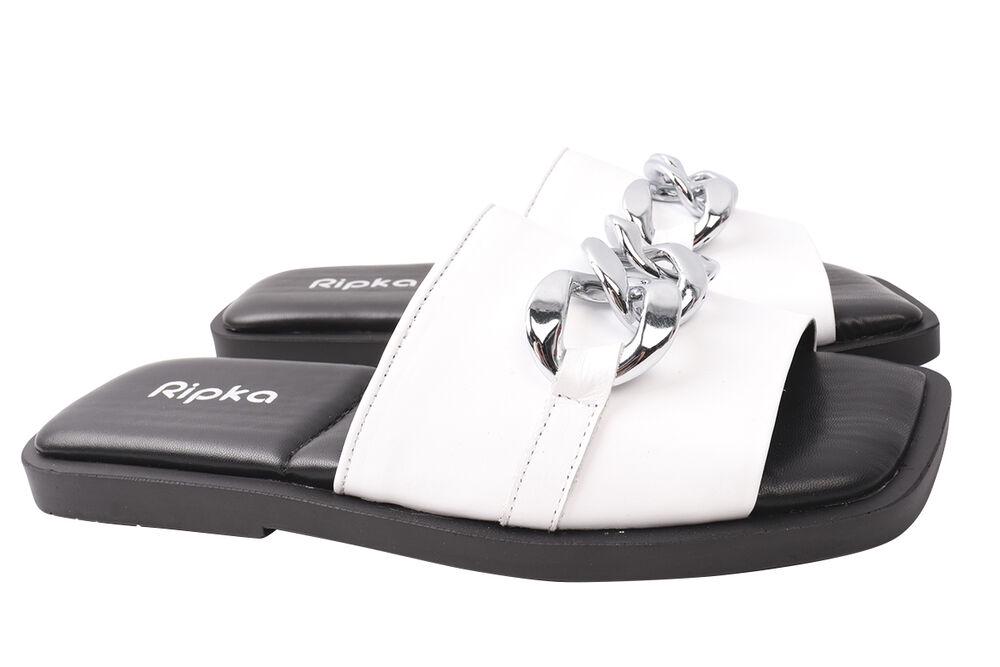 Шлепанцы женские Ripka из кожи на низком ходу р. 40 Белый (166-21LSHC)