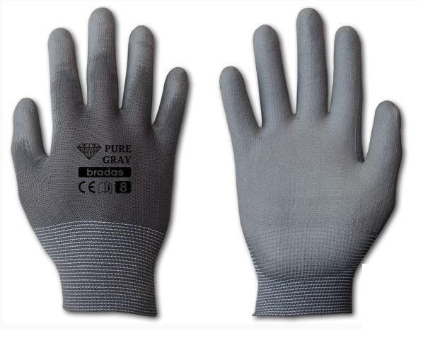 Перчатки защитные Bradas Pure полиуретан р. 8 Grey (28898)
