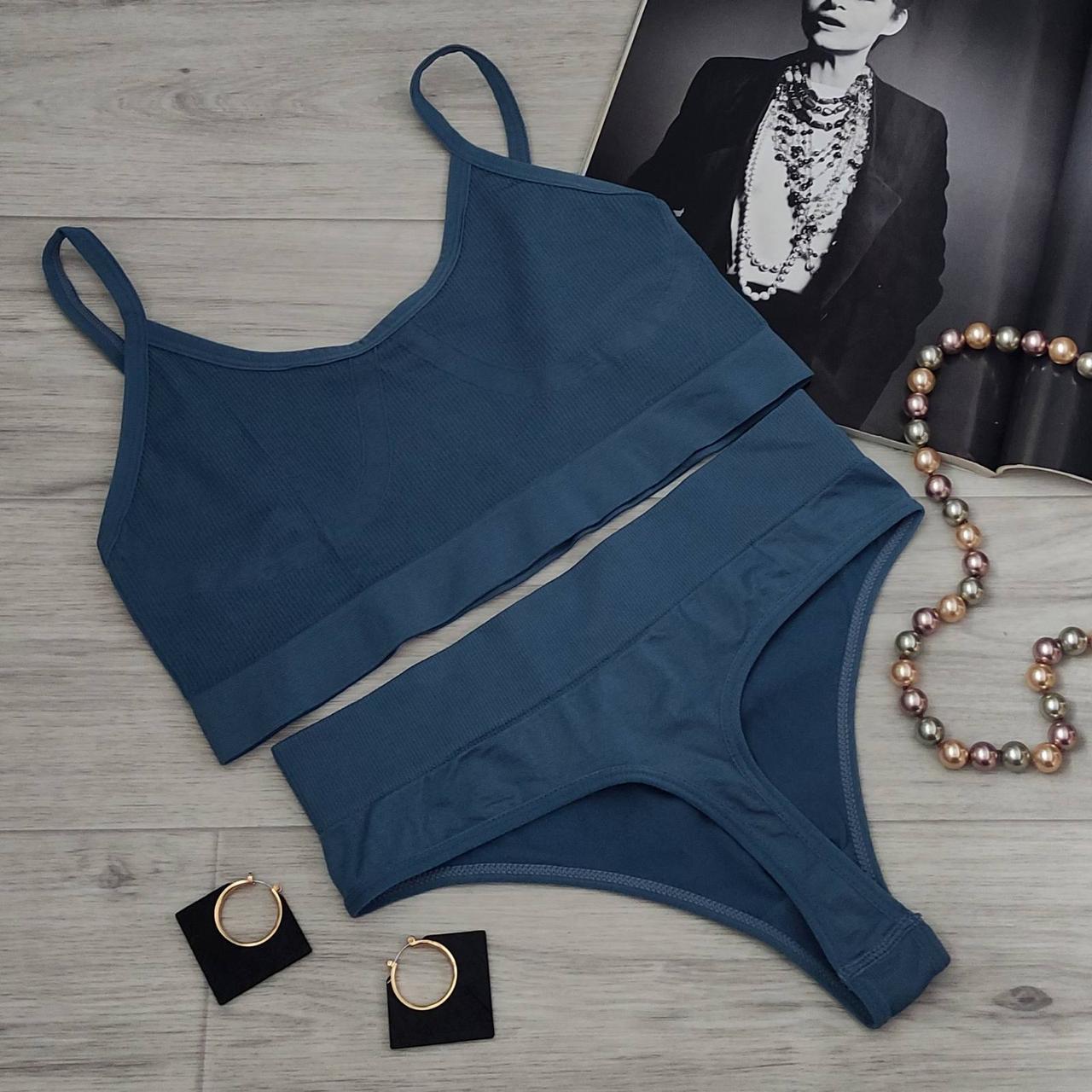 Комплект нижньої білизни в рубчик M/L Синій (1710861139) - фото 1