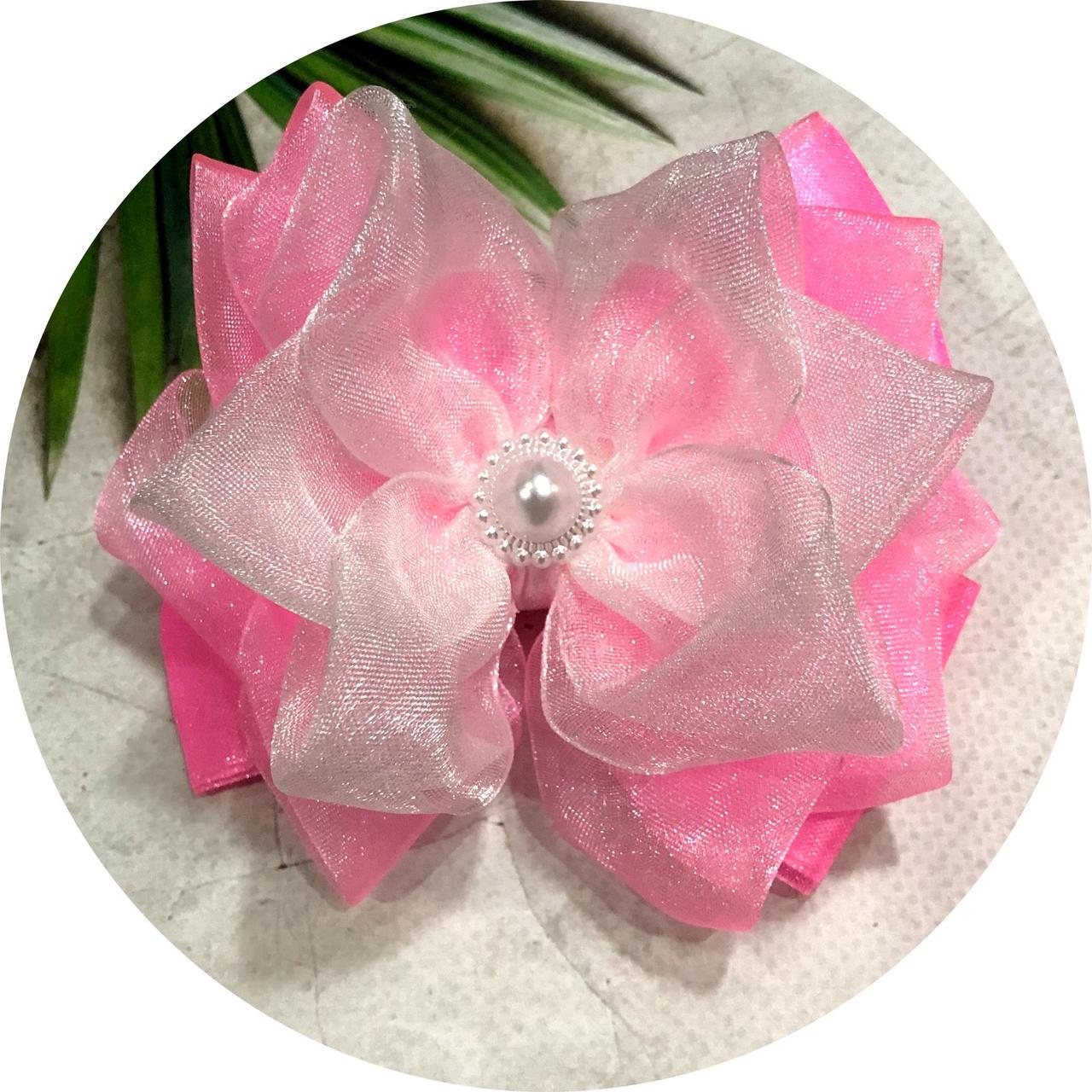 Бант для волос на резинке 10 см Розовый с белым (70006) Бант для волос на резинке 10 см Розовый с белым (70006)