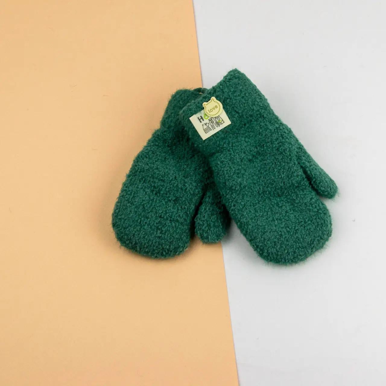 Детские варежки двойные зимние на веревочке 5-8 лет размер 4 Зеленый (24-8-016)