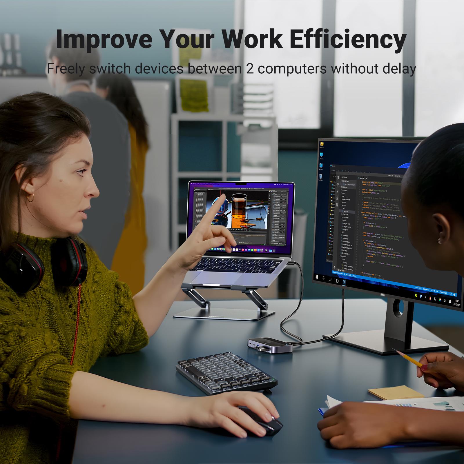 Перемикач KVM UGREEN 3x USB 3.0/5 Гбіт/с Type-C/5 Гбіт/с з пультом Чорний (15705) - фото 6 Перемикач KVM UGREEN 3x USB 3.0/5 Гбіт/с Type-C/5 Гбіт/с з пультом Чорний (15705) - фото 6