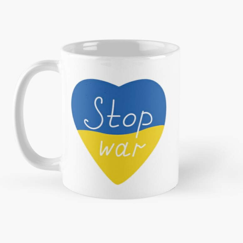 Чашка керамическая с принтом "Stop war" Украина сердце 330 мл Белый (УКР179Ч)