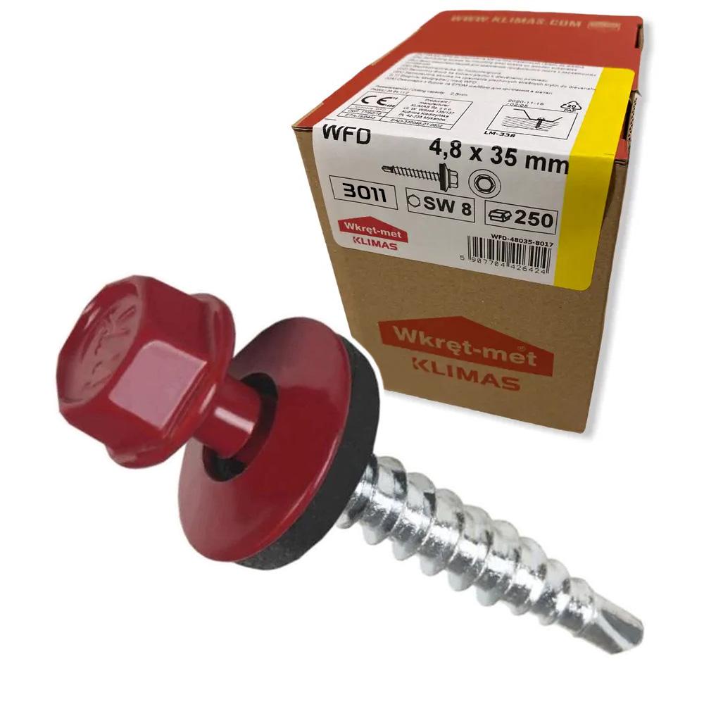 Саморез кровельный по дереву Klimas Wkret-Met RAL 3011 4,8x35 мм 250 шт.