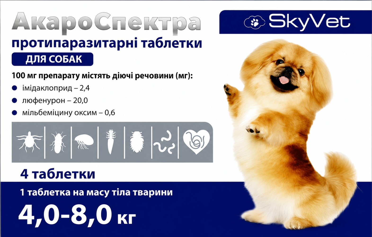 Противапаразитные таблетки для собак АкароСпектра 4,0-8,0 кг 4 табл.