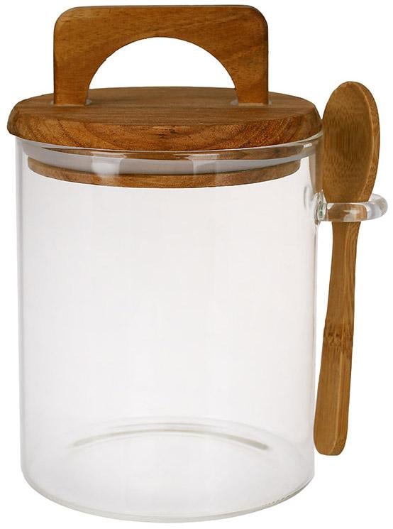 Банка кухонная Rock стеклянная с деревянной крышкой и ложкой 800 мл