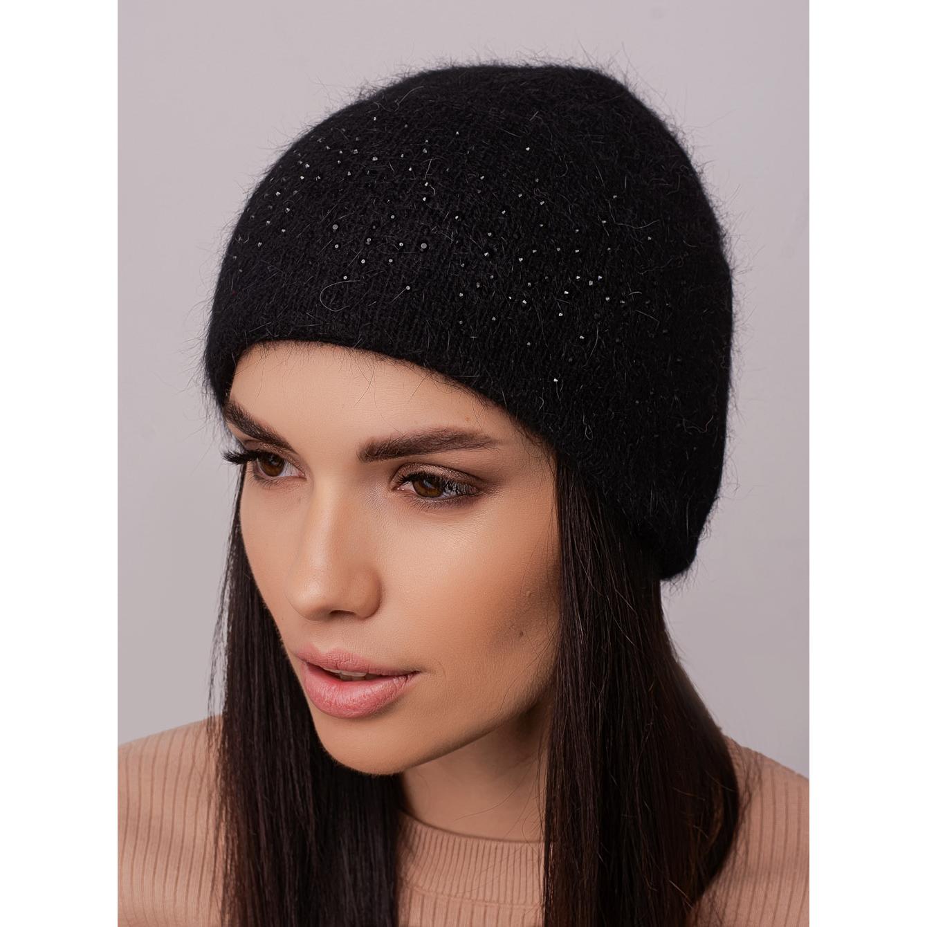 Шапка женская ангоровая одинарная со стразами Leks Джези One size Черный (287781)