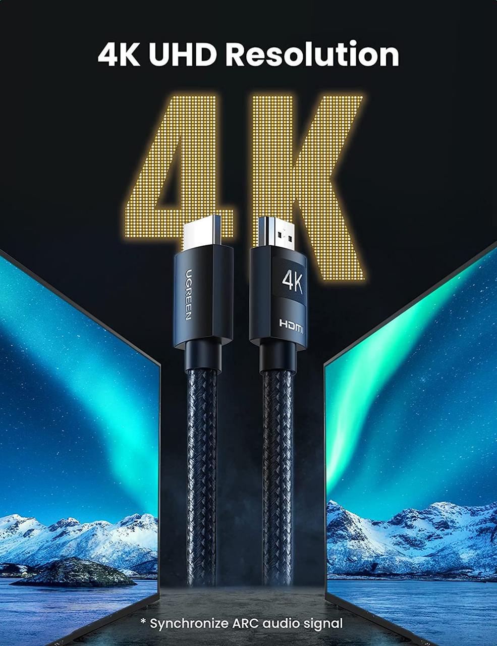 Высокоскоростной шнур HDMI UGREEN 4K 2,0 в нейлоновой оплетке 1 м Черный (HD119) - фото 5 Высокоскоростной шнур HDMI UGREEN 4K 2,0 в нейлоновой оплетке 1 м Черный (HD119) - фото 5