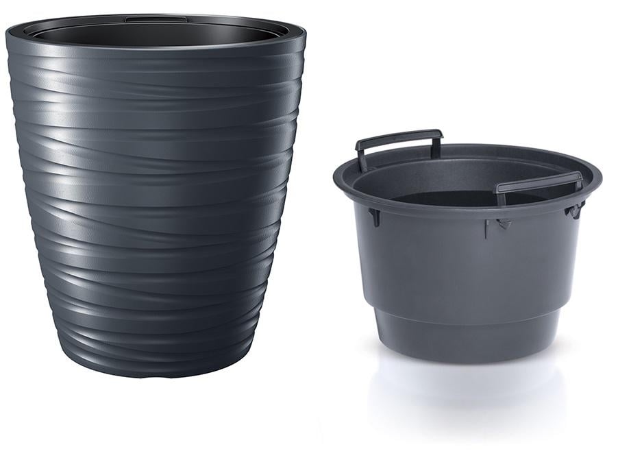 Горшок для цветов Prosperplast MAZE H-32,9 см круглый с вкладышем Антрацитовый