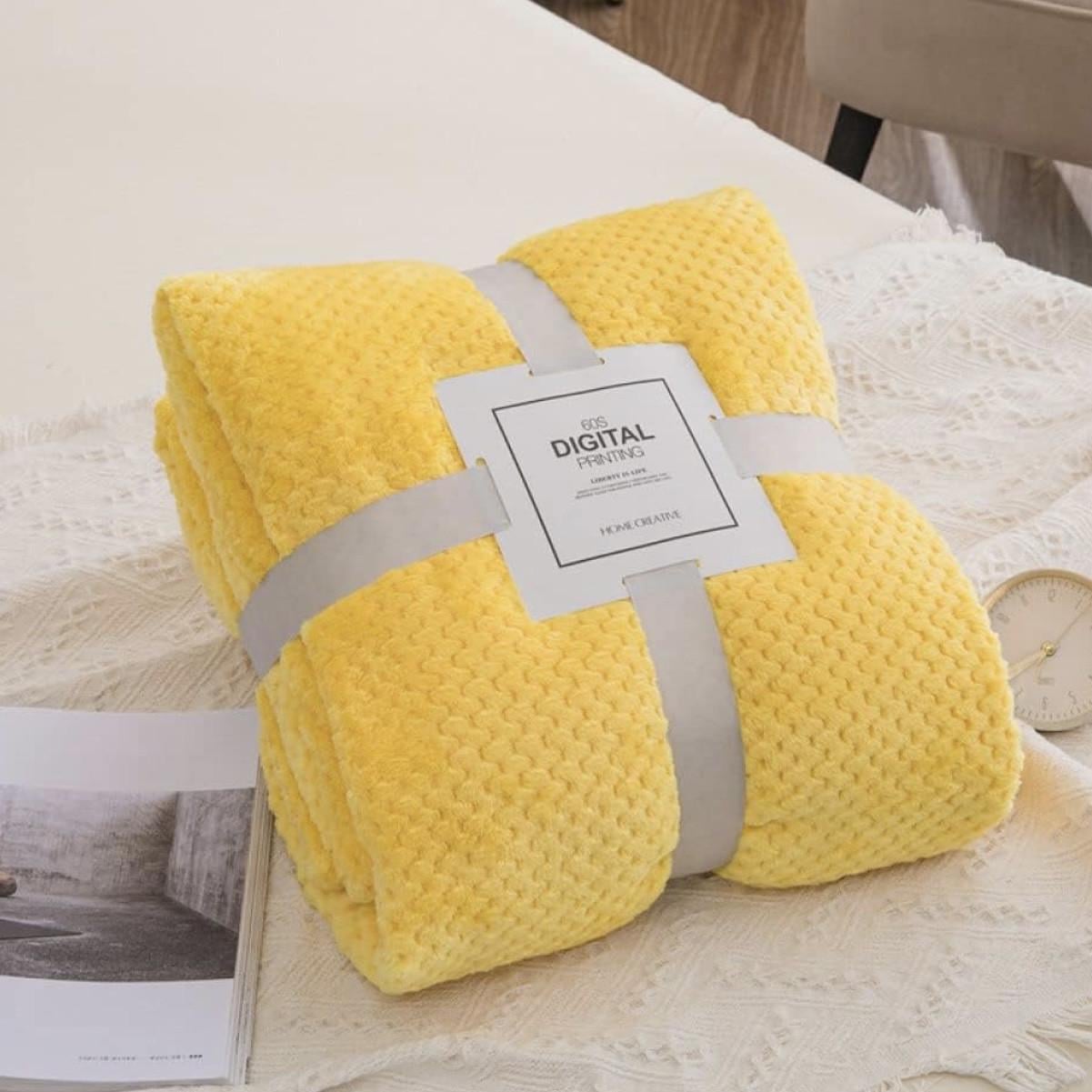 Плед флисовый фактурный двуспальный 200×230 см Желтый (2894501732)