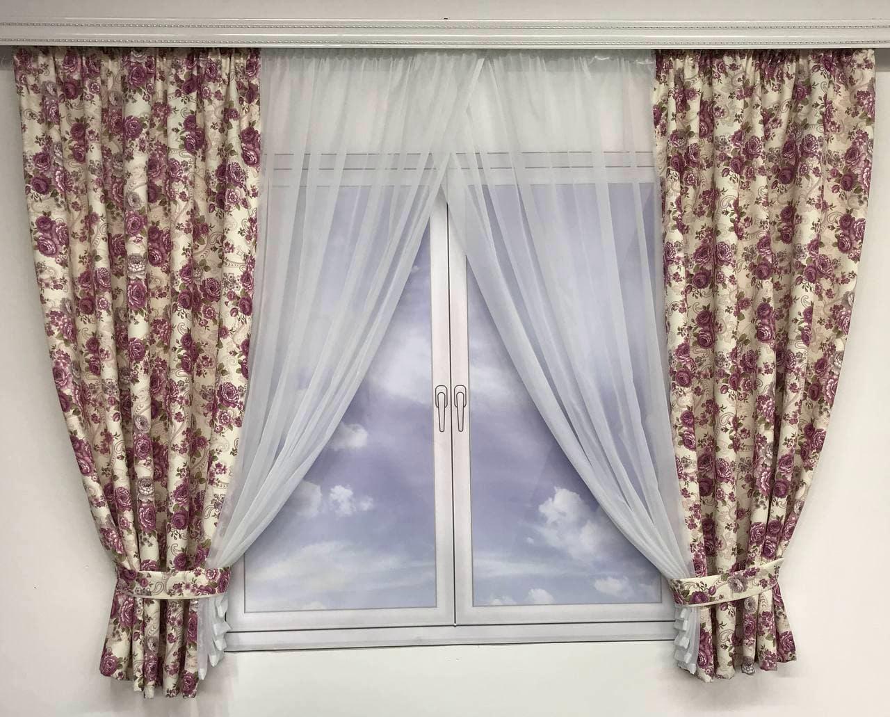 Занавеска шифоновая с атласом ALBO Прованс 400x180 см Фиолетовый (KU-631-7)