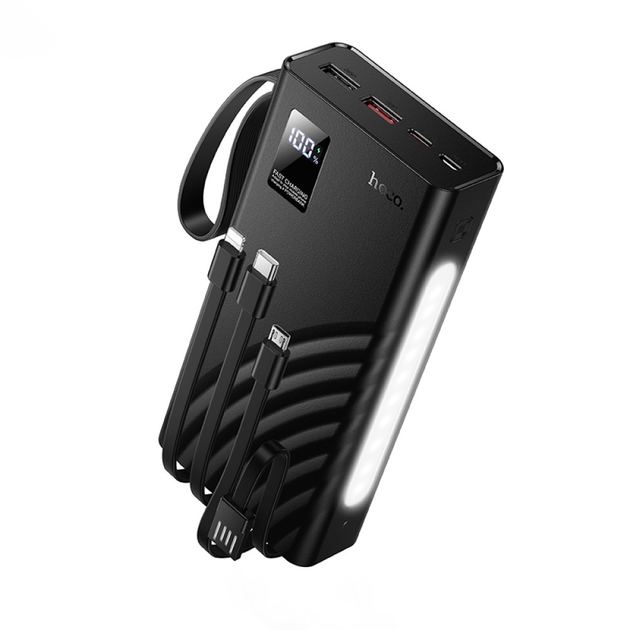 Павербанк Hoco J155 20000 mAh 22,5W 2USB/2Type-C с быстрой зарядкой 22,5W/PD20W и встроенными кабелями USB/Micro/Type-C/Lightning Black (J155)