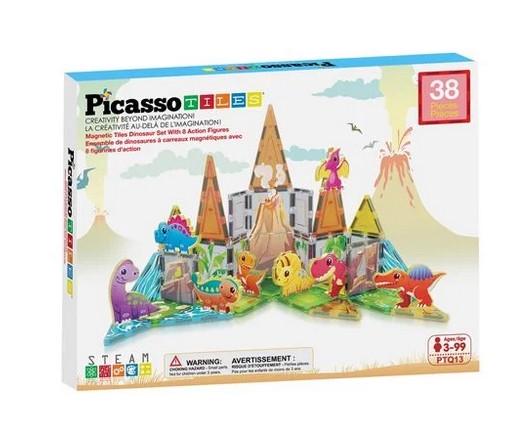 Конструктор магнитный PICASSO TILES DINOSAUR SET с 8 фигурками динозавров PTQ13/28848 38 деталей в коробке