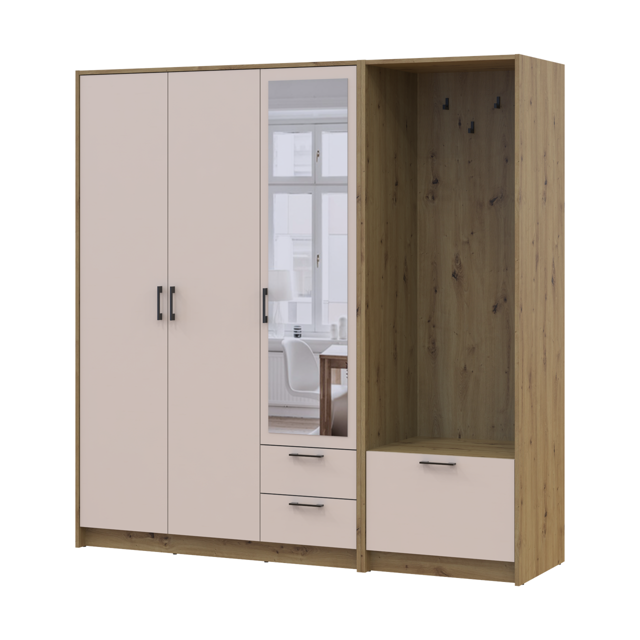 Шафа для одягу Doros Ронді з вішалкою та дзеркалом 3 ДСП 181х52х195 см Дуб Артізан/Кашемір (42005282)