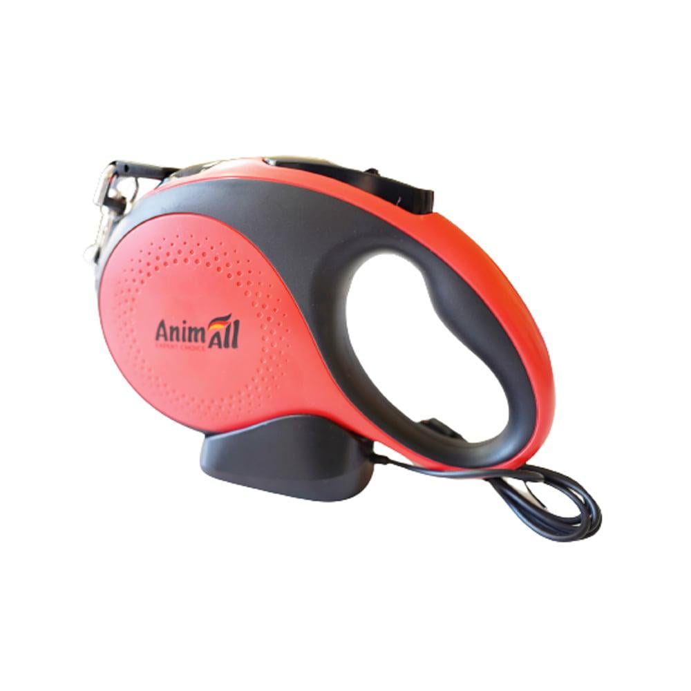 Поводок-рулетка AnimAll с LED-фонарем для собак до 25 кг 5 м Красно-черный