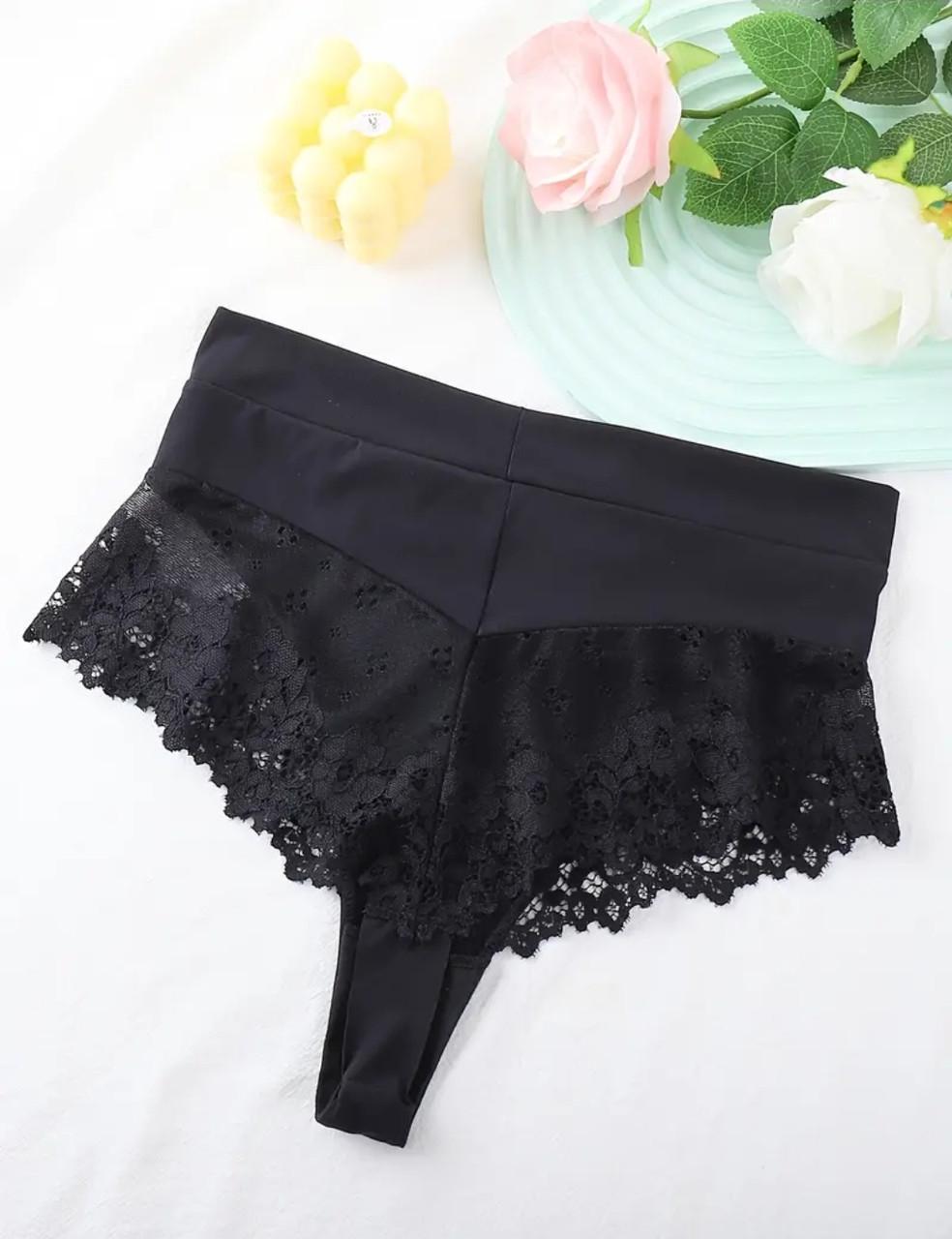 Трусы женские высокие кружевные XL Черный (2506112855)