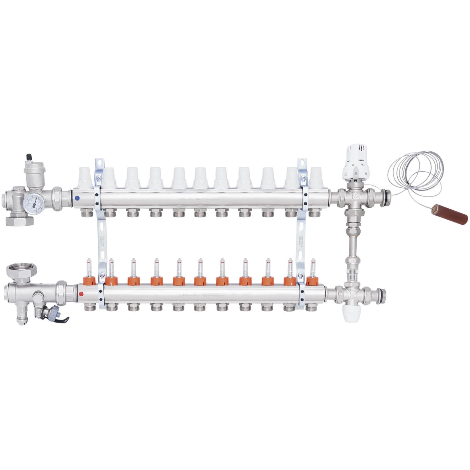 Коллектор для теплого пола ICMA A1K013APT06 11 контуров с расходомерами 1"/3/4" (78697) - фото 1