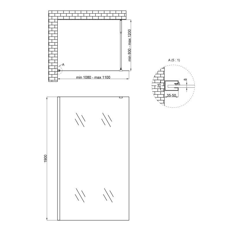 Перегородка душевая Qtap Walk-In Standard CRM2011.C8 110х190 см (FRRS00045305) - фото 2