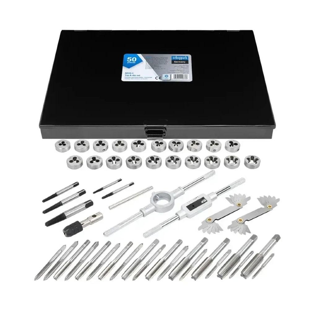 Набор метрических/дюймовых метчиков и плашек Scheppach SCH-M050-3 в металлическом кейсе 50 шт. М3-М8 (SCH-M050-3) Набор метрических/дюймовых метчиков и плашек Scheppach SCH-M050-3 в металлическом кейсе 50 шт. М3-М8 (SCH-M050-3)