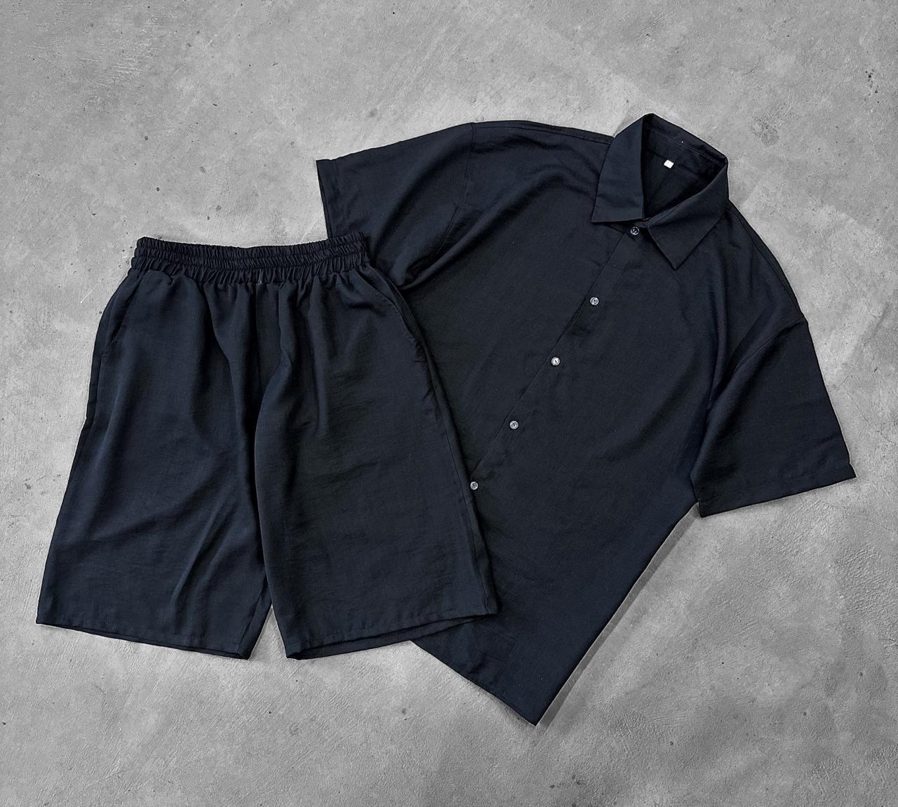 Комплект мужской летний льняной жатка M Черный (24877/1) - фото 6