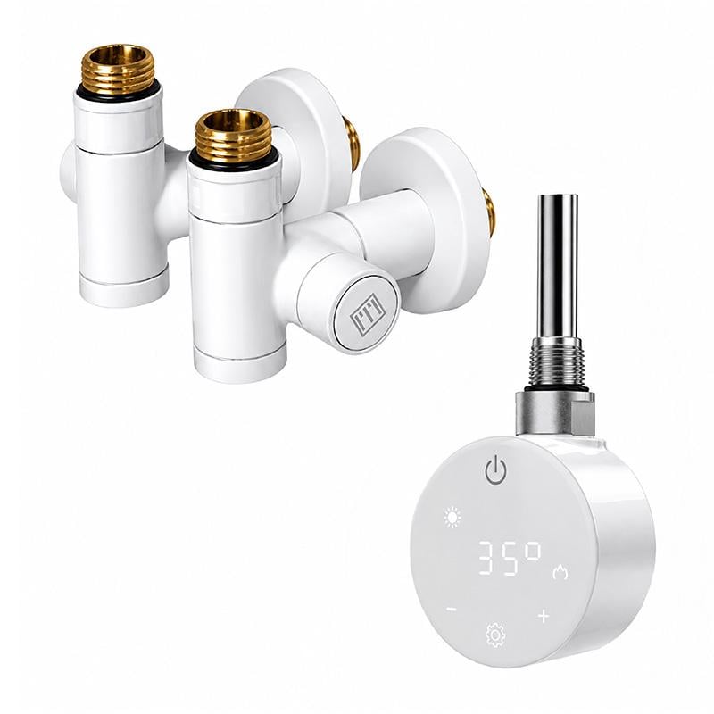 ТЭН для полотенцесушителя Onlyheat Ivory White 0,6 кВт и краны под ТЭН Ideale Senso Белый (68875)