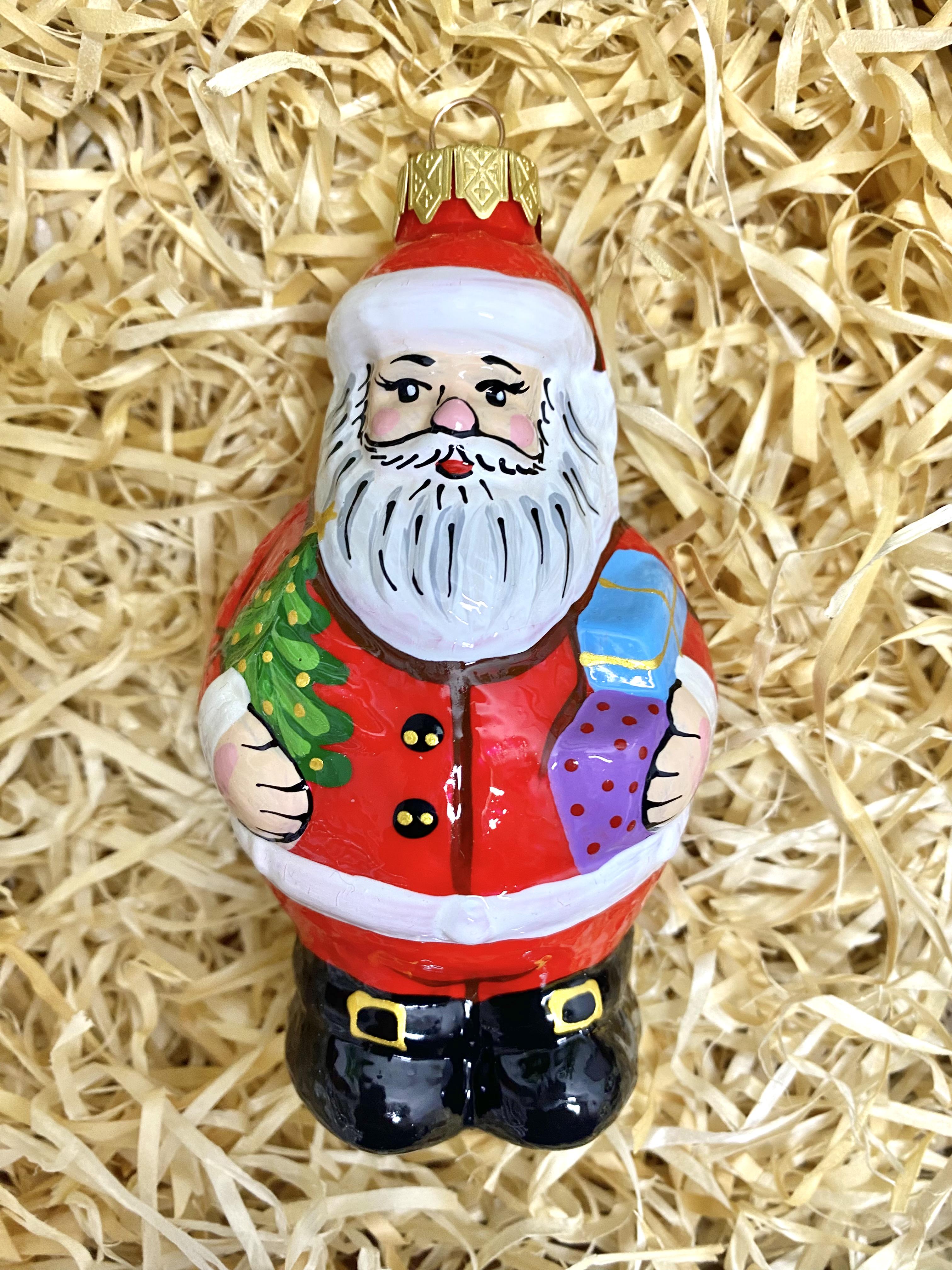 Украшение на елку Санта с елкой стеклянное 12х6,5 см (F-Sj)