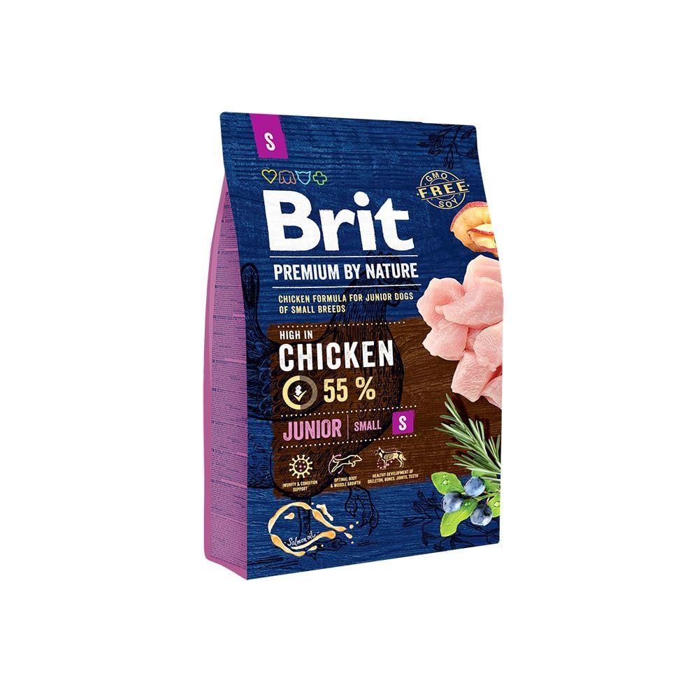 Корм сухой Brit Premium Dog Junior S для молодых собак мелких пород от 1 до 12 месяцев весом 1-10 кг с курицей 3 кг (8595602526260)