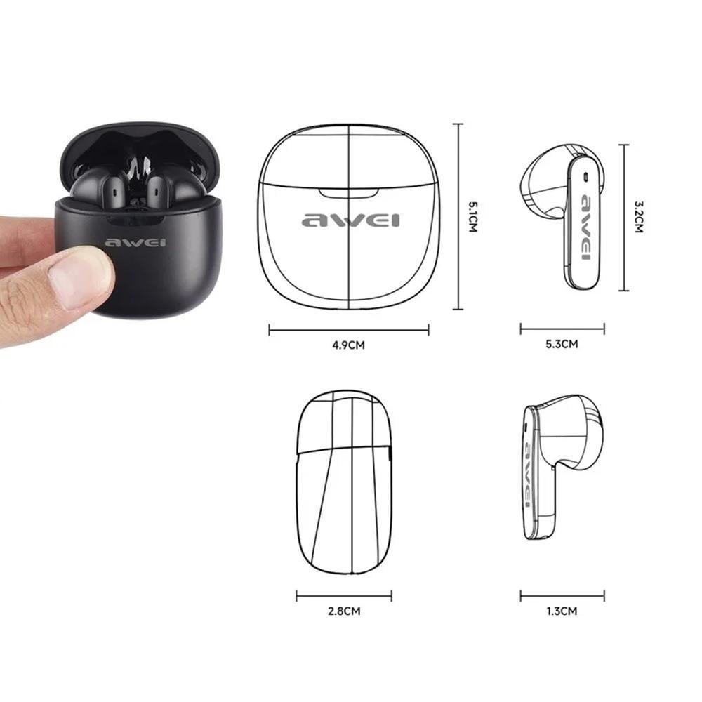 Наушники беспроводные Awei T68 ENC Wireless Earbuds Bluetooth TWS Шумоподавление Grey/White (180134) - фото 9 Наушники беспроводные Awei T68 ENC Wireless Earbuds Bluetooth TWS Шумоподавление Grey/White (180134) - фото 9