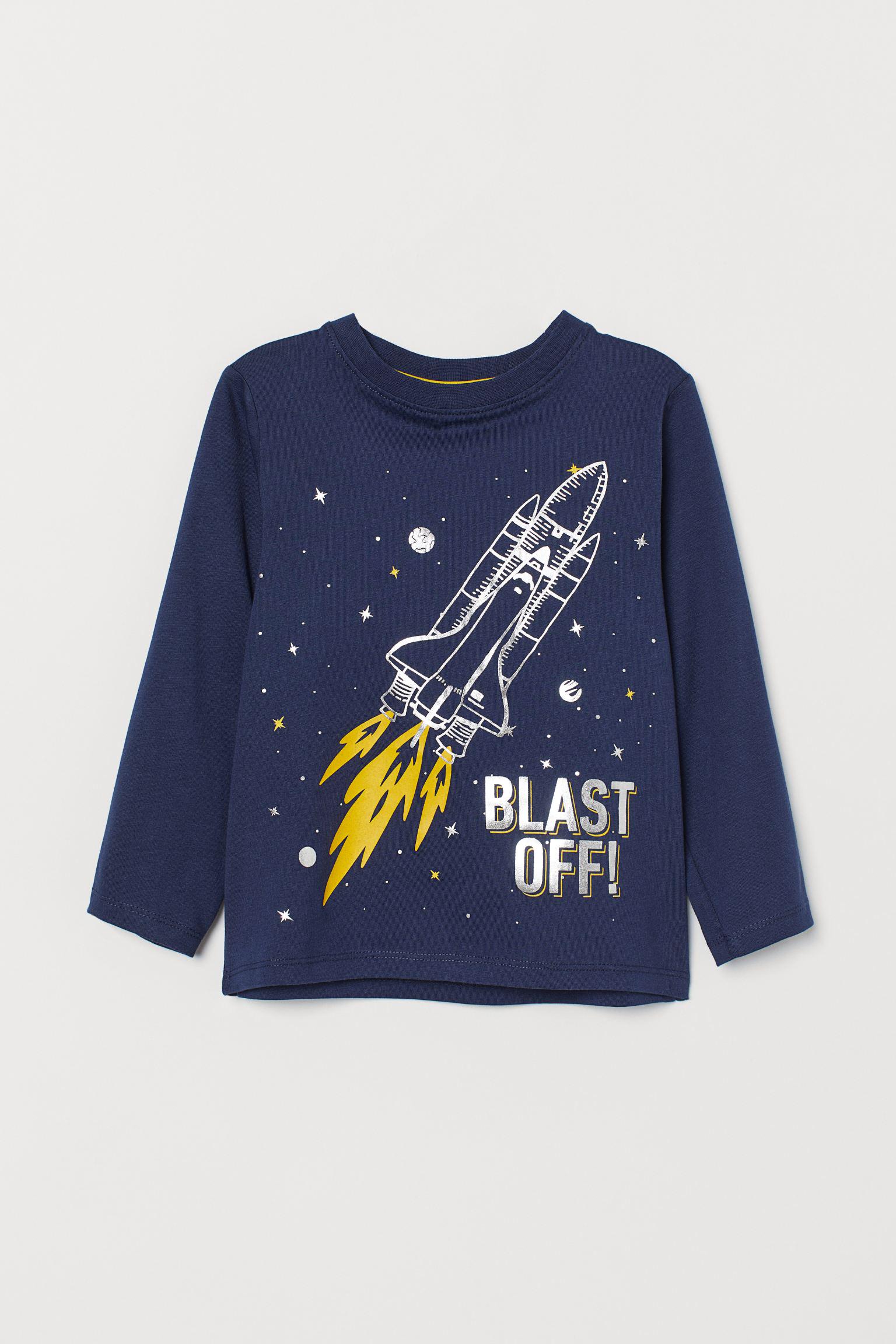 Лонгслив H&M принт 92 см Темно-синий (1711857664)