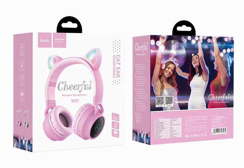 Навушники дитячі Hoco 27-BL5 Cat Bluetooth з підсвічуванням та MicroSD Рожевий (ff853c2a) - фото 9
