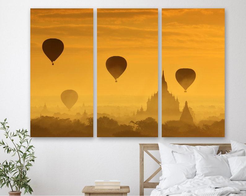 Модульная картина на холсте KIL Art Воздушные шары на закате над Мьянмой из трех частей 128x81 см (M3_L_521)