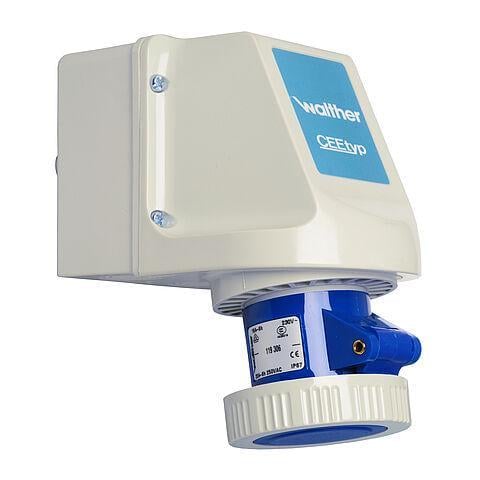 Настенная розетка Walther-Werke СЕЭ-тип 3 полюса 16А 230V IP67 внутреннее крепление 2 ввод сверху-снизу (wl119306)