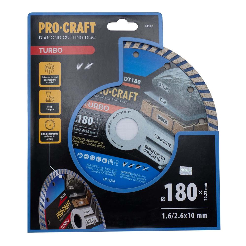 Диск алмазный Procraft DT180 TURBO для камня/плитки/кирпича/бетона и армированного бетона 180х22,23 мм