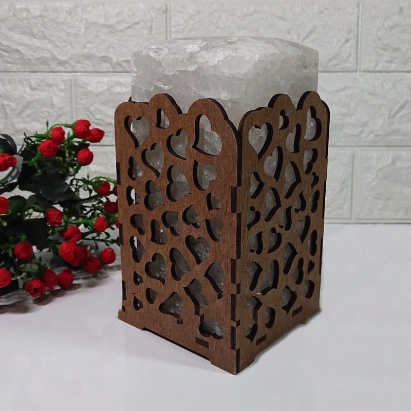 Соляная лампа светильник Камин Сердечки желтого подсвечивания (20041)