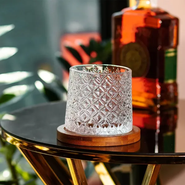 Склянка-дзига для віскі з бамбуковою підставкою ice flower 300 мл (HP1602) - фото 2