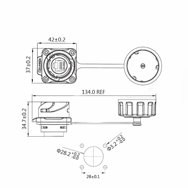 Розетка панельная герметичная CNlinko RJ-45 YM-24-J/RJ45/213/SX-42-401 IP67 8pin (7037) - фото 4