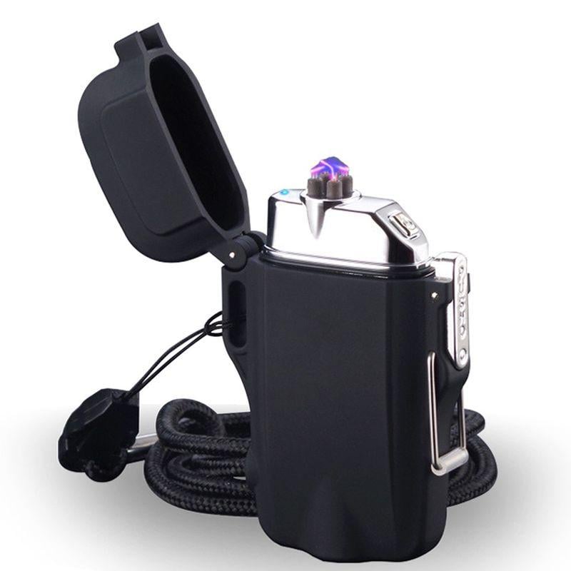 Запальничка електрична Dragon WARIOR вологостійка з ліхтариком та 2 плазмовими дугами Чорний