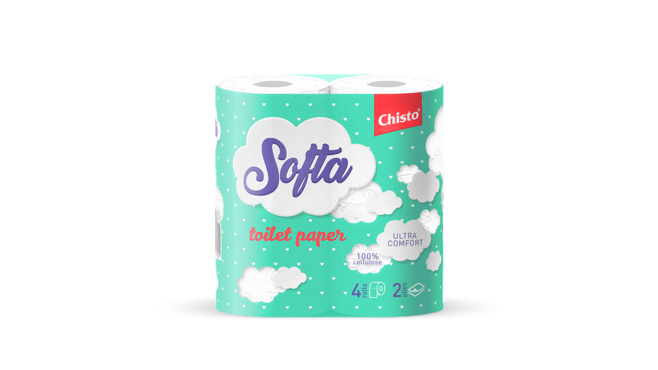 Туалетний папір Softa Chisto 2-х шаровий на гільзі 4 рул. Біло-рожевий (2459703067)
