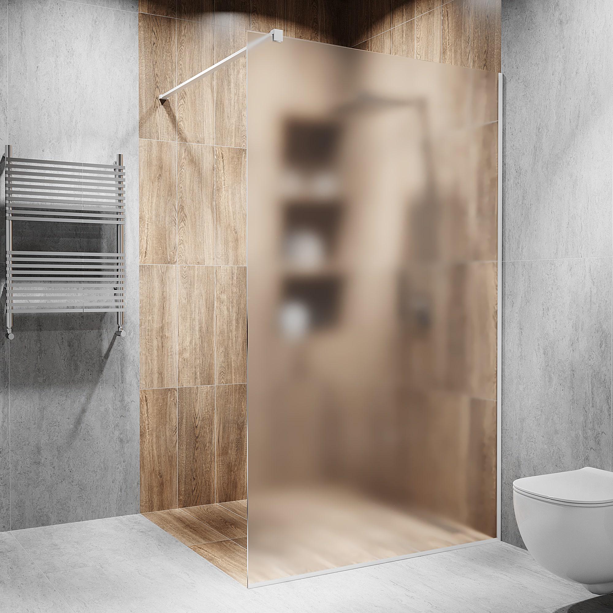 Перегородка скляна душова 2000х1200 мм скло діамант з фурнітурою білою матовою