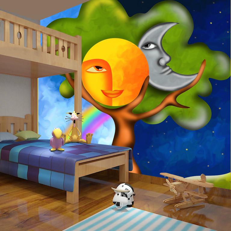 Фотообои 3D для детской комнаты Солнце и луна