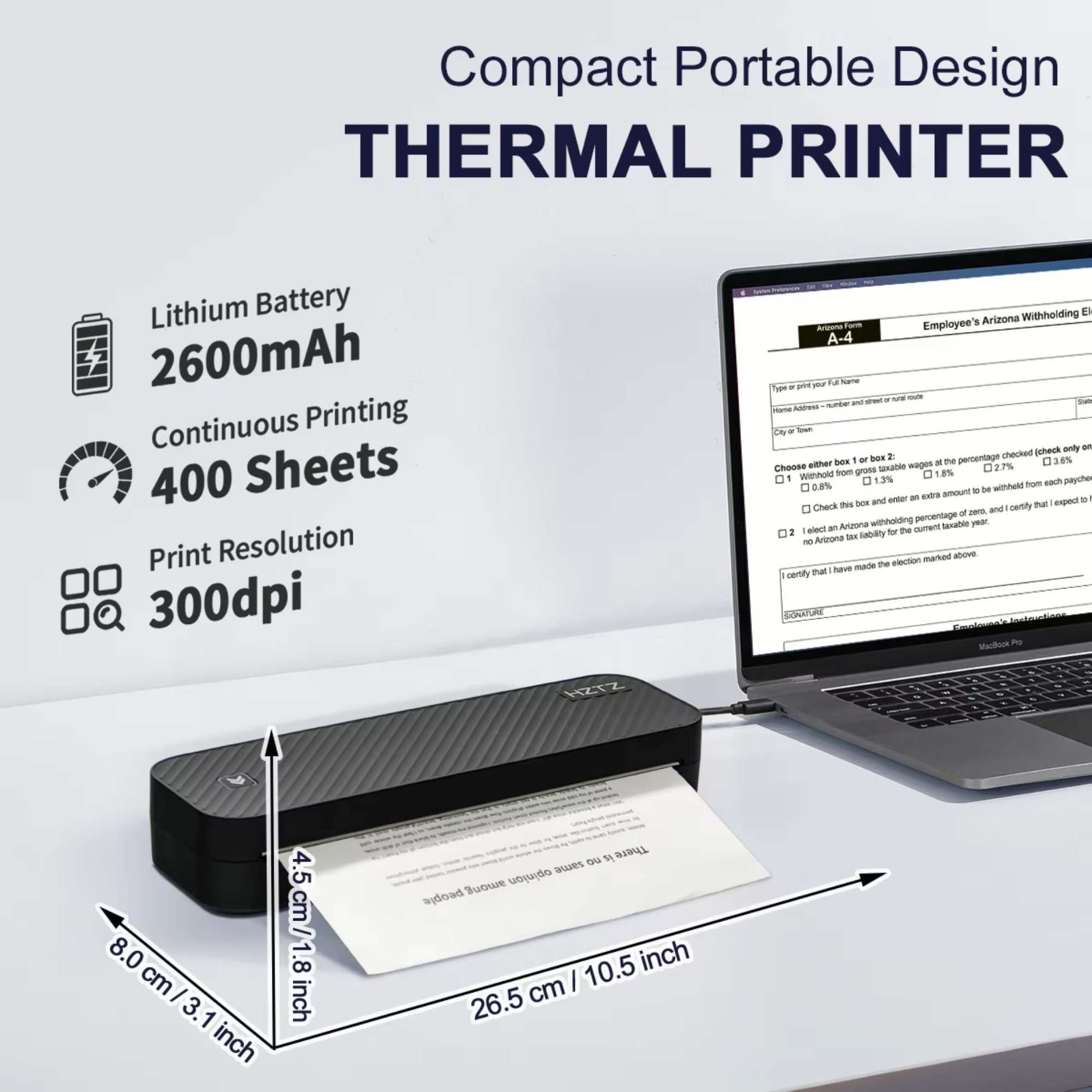 Термопринтер Inkless Portable A4/чехол/2 рулона термо бумаги/5 листов бумаги для трансфера тату (26397162) - фото 3