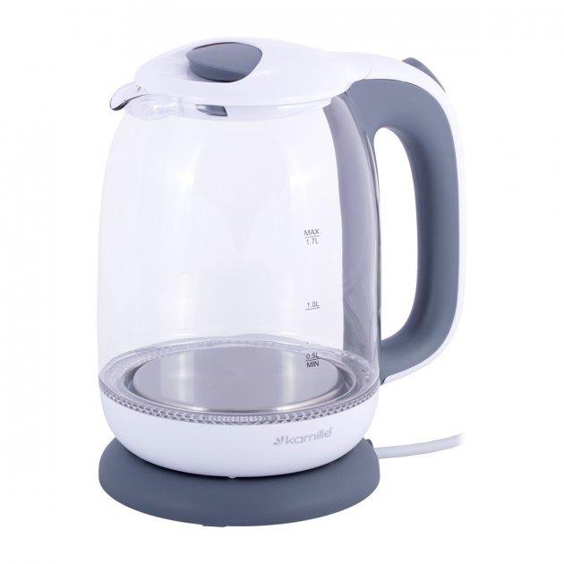 Чайник електричний Crownberg CB 9121 скляний дисковий з підсвічуванням Сірий (CB9121I)