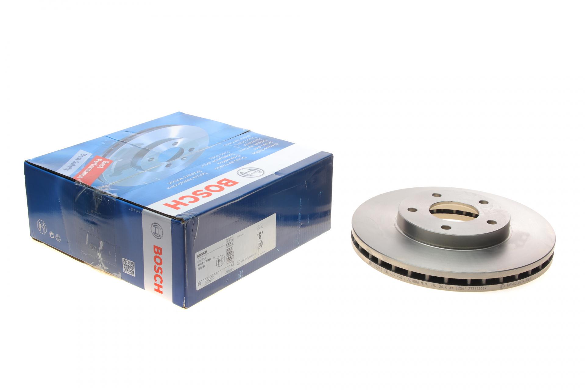 Диск тормозной передний BOSCH для Nissan Almera/Primera/X-Trail 01-13 280x28 мм (0 986 479 R90 BOSCH)