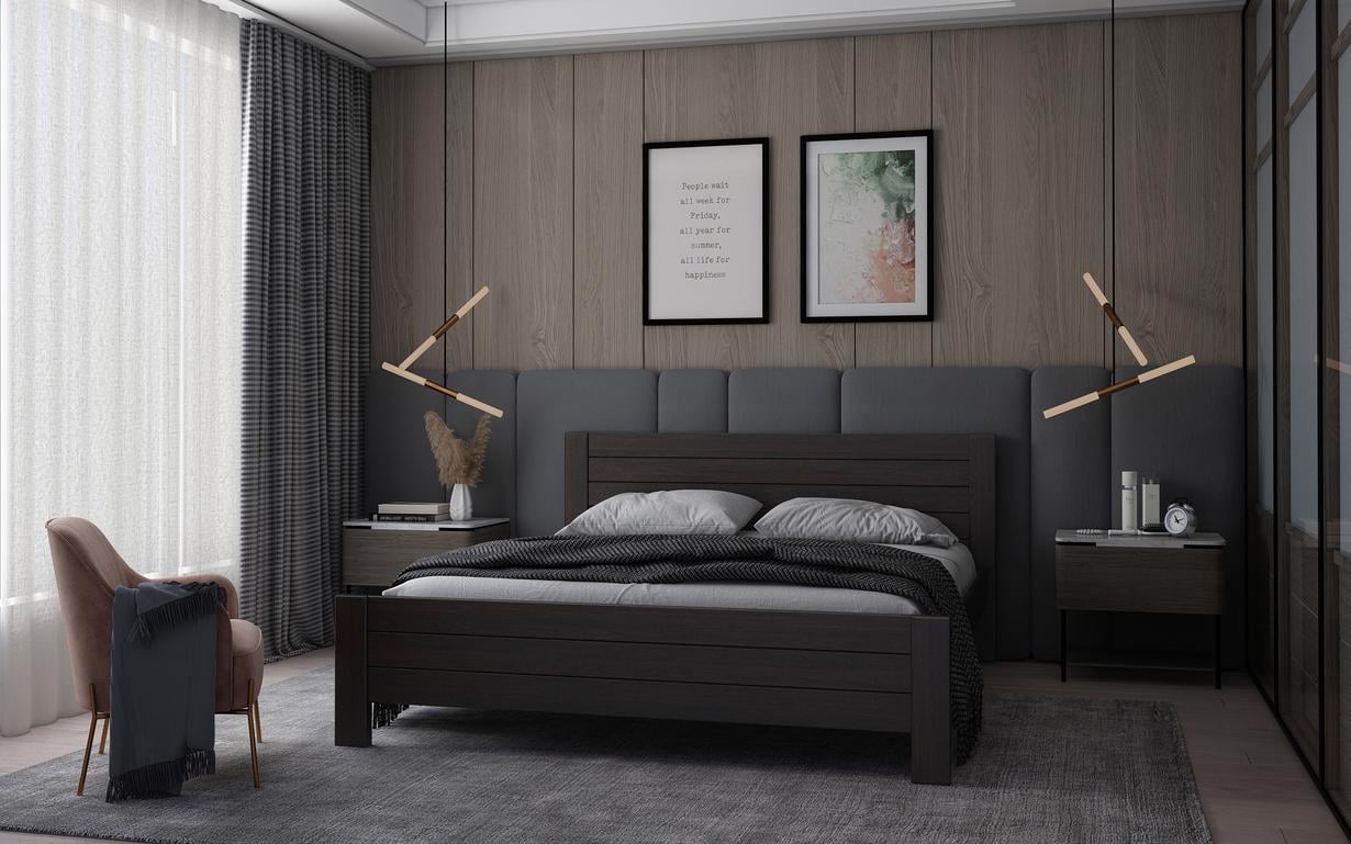 Кровать двуспальная STEMMA Дакар из натурального дерева сосна 180x200 см Венге (52056)