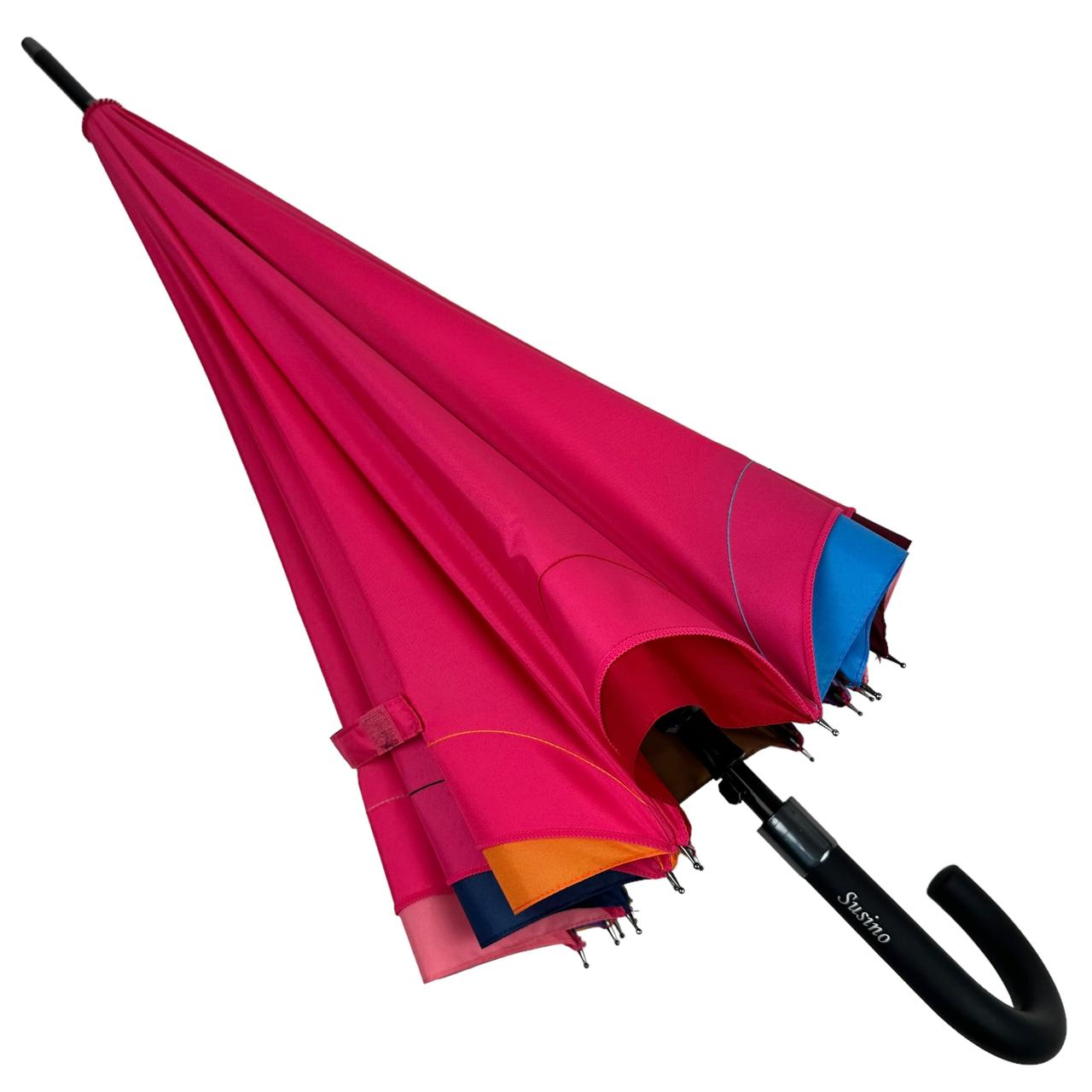 Зонт-трость женский полуавтомат Susino 16 спиц с разноцветными краями Розовый (SYS 031087-6)