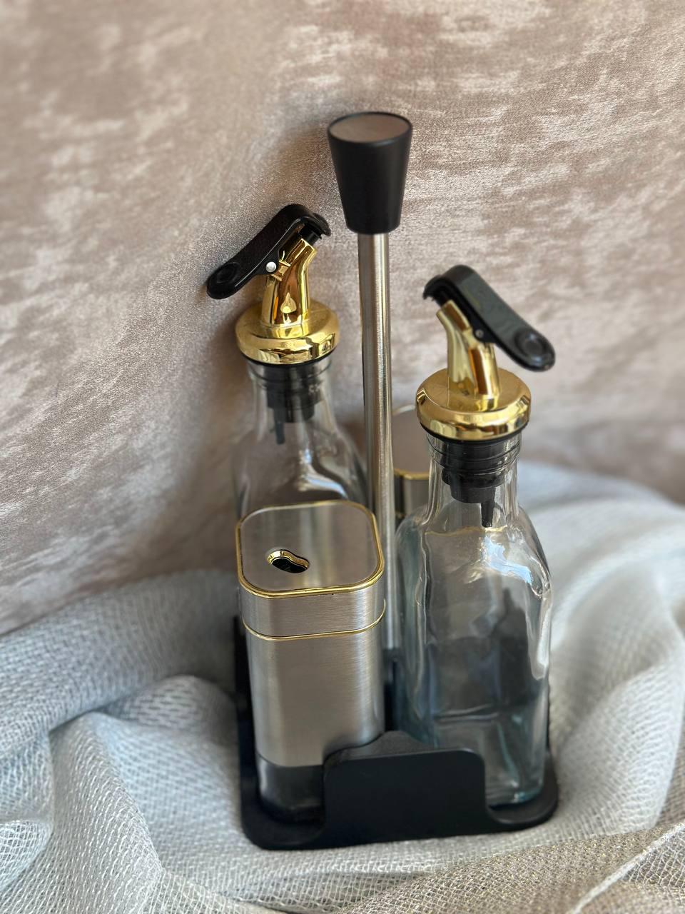 Набір ємностей для спецій TS Kitchen HP531T1007J на підставці 5 пр. Хром/Золотий (20160057)