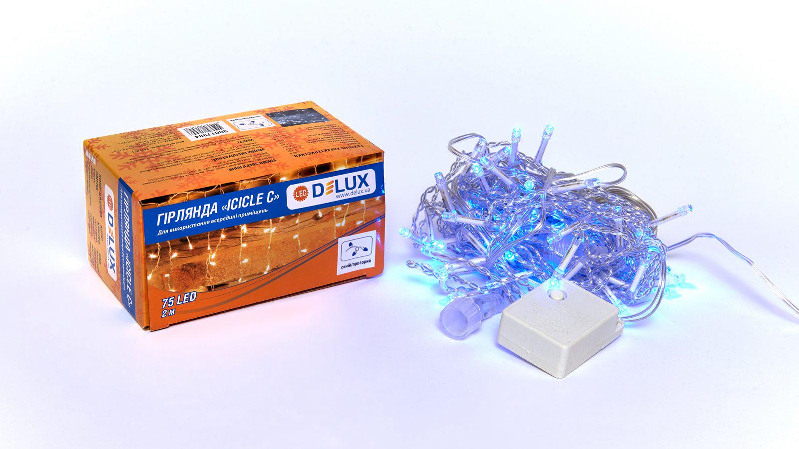 Гирлянда внутренняя Delux Icicle С 75 LED бахрома IP20 2x0,7 м Синий/Прозрачный (90017984)