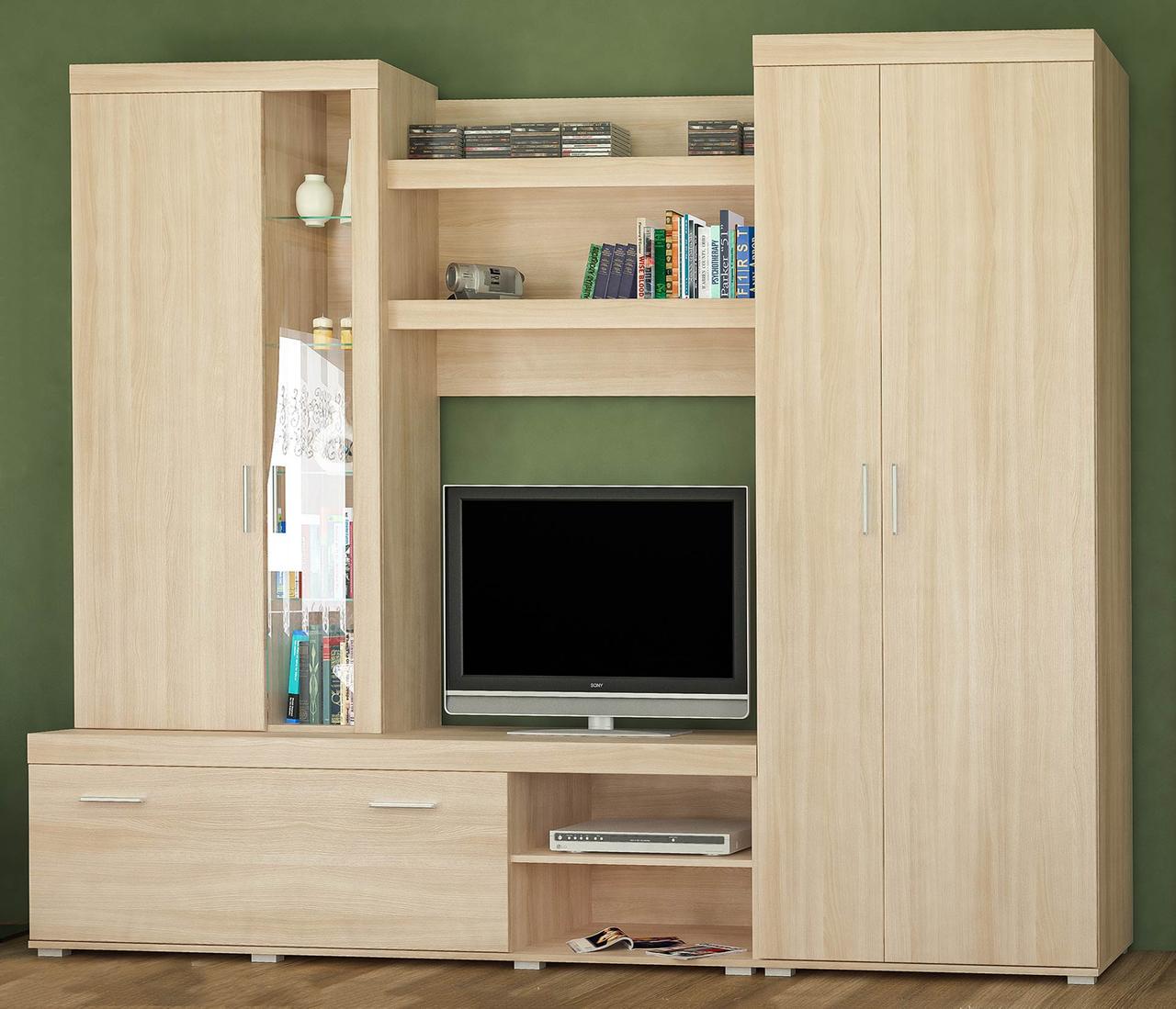 Стенка для гостинной Mebel Service Монтес с тумбой под телевизор Ясень светлый
