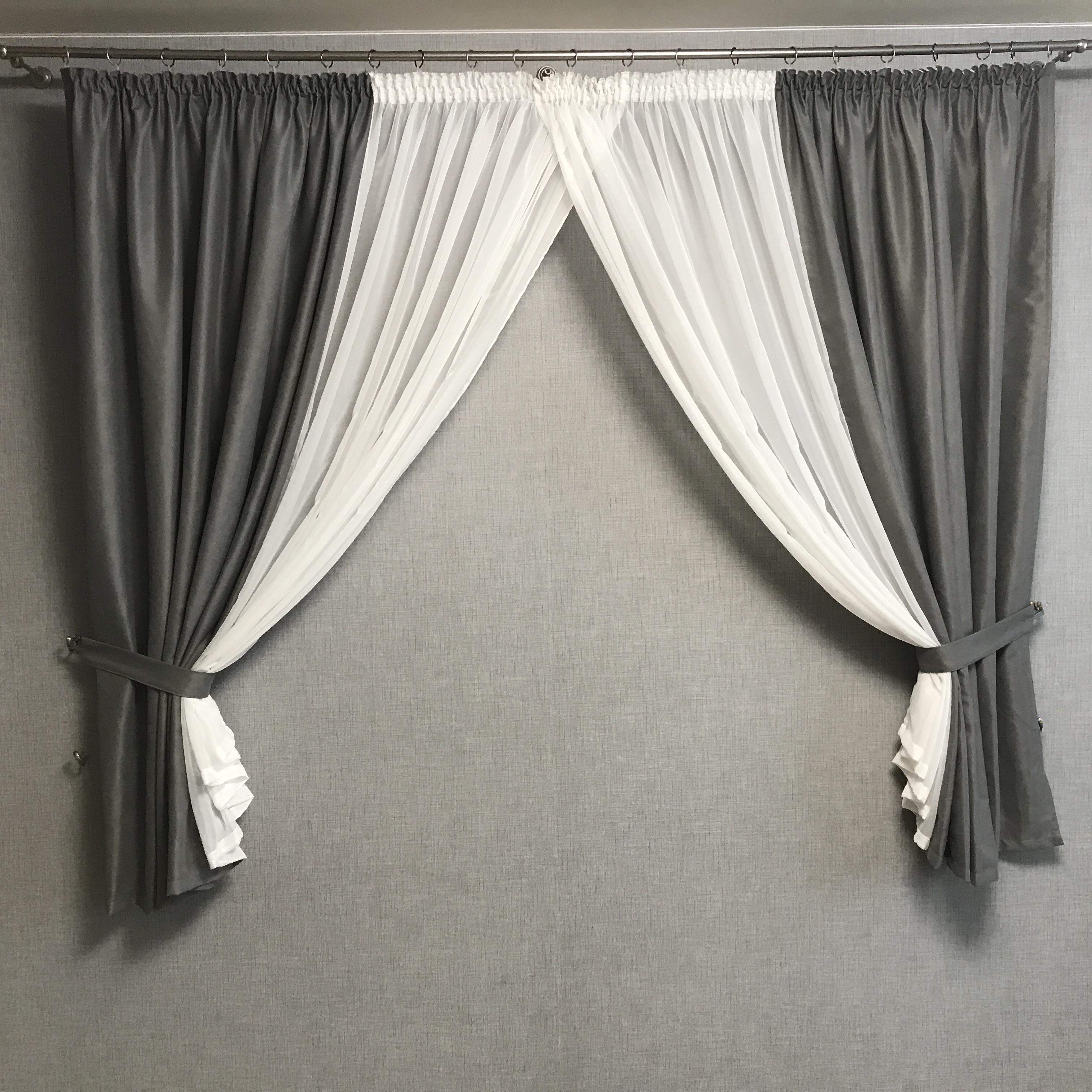Гардина з мікровелюру та шифону ALBO 400x180 см Сірий (KU-PK-339) - фото 10